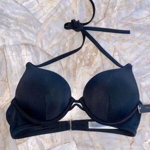 34B Halter BOMBSHELL ADD 2 CUPS Swimsuit Black Bikini Swim Top New